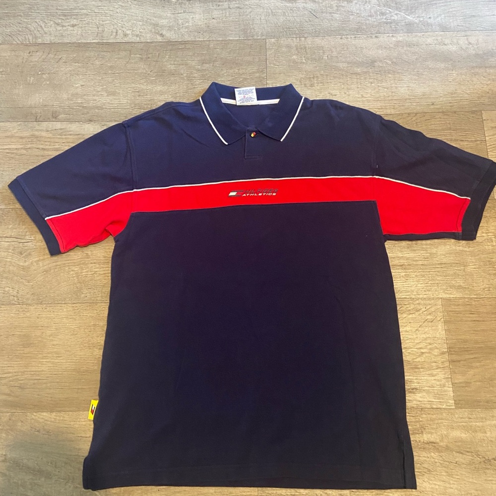Tommy Hilfiger Men’s Navy Blue and Red Polo Size XL.